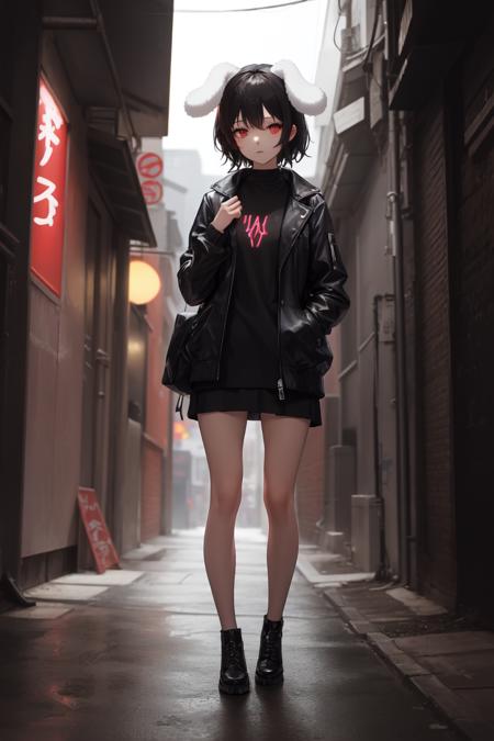 2486795-2511823549-masterpiece, best quality, absurdres, perfect anatomy, 1girl, solo, Inaba Tewi, short hair, black hair, red eyes, stylish outfit.png